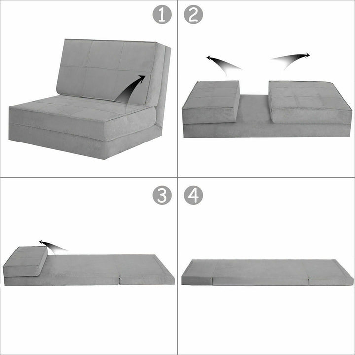 Convertible Fold Down Chair Flip Out Lounger Sleeper Bed Couch Grey Image 10