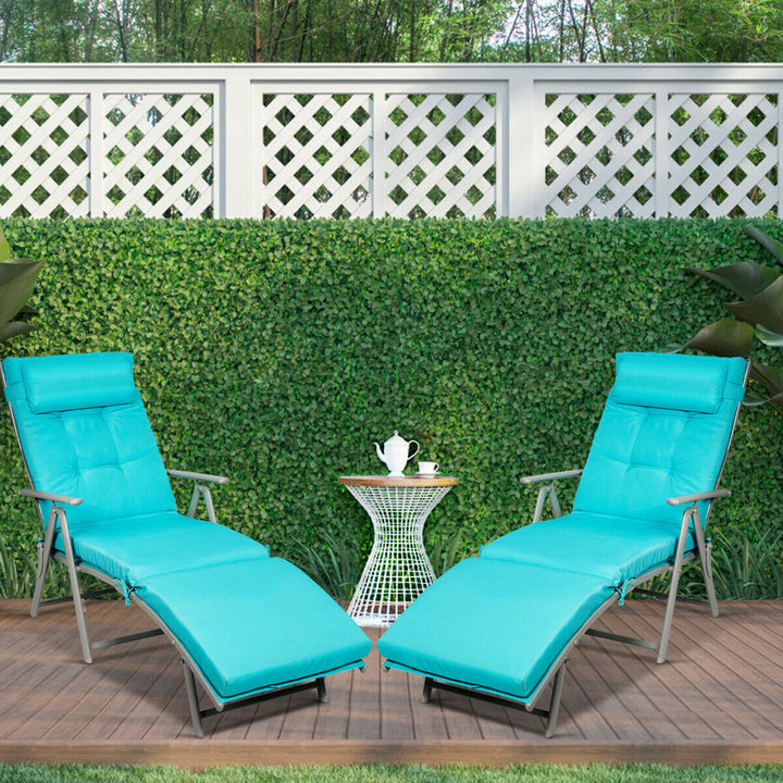 2PCS Outdoor Folding Chaise Lounge Chair w/Cushion Turquoise Image 5