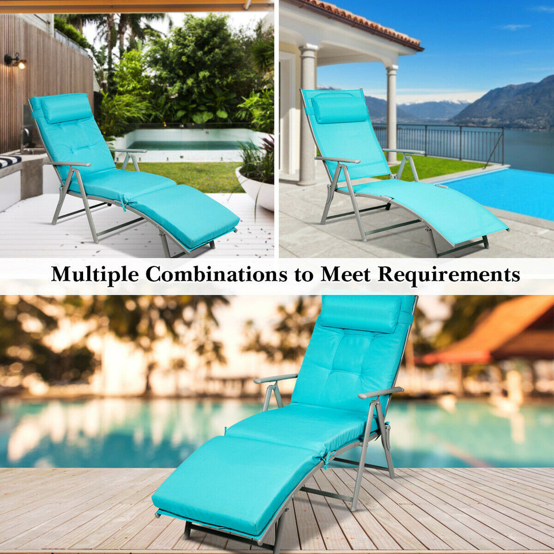 2PCS Outdoor Folding Chaise Lounge Chair w/Cushion Turquoise Image 6