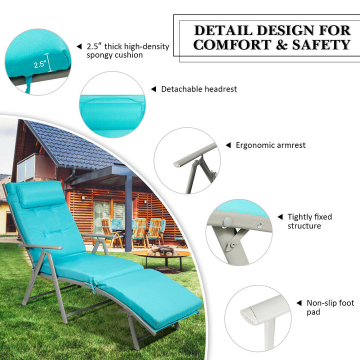 2PCS Outdoor Folding Chaise Lounge Chair w/Cushion Turquoise Image 8