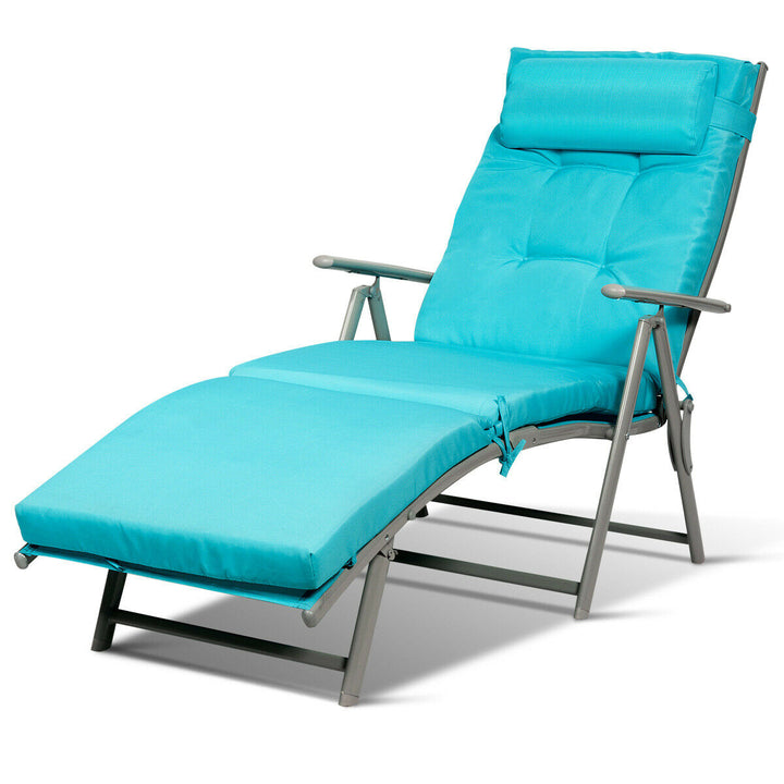 2PCS Outdoor Folding Chaise Lounge Chair w/Cushion Turquoise Image 10