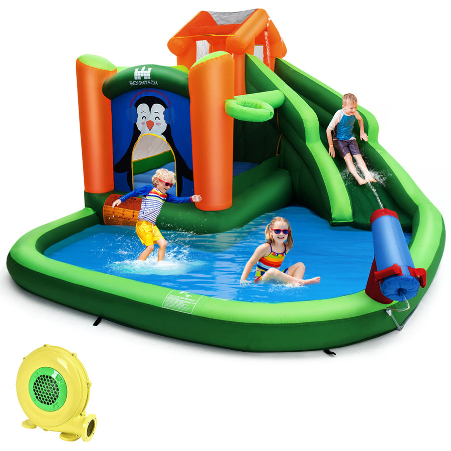 Inflatable Water Park Slide Bouncer w/ Splash Pool Water Cannon and 735W Blower Image 1