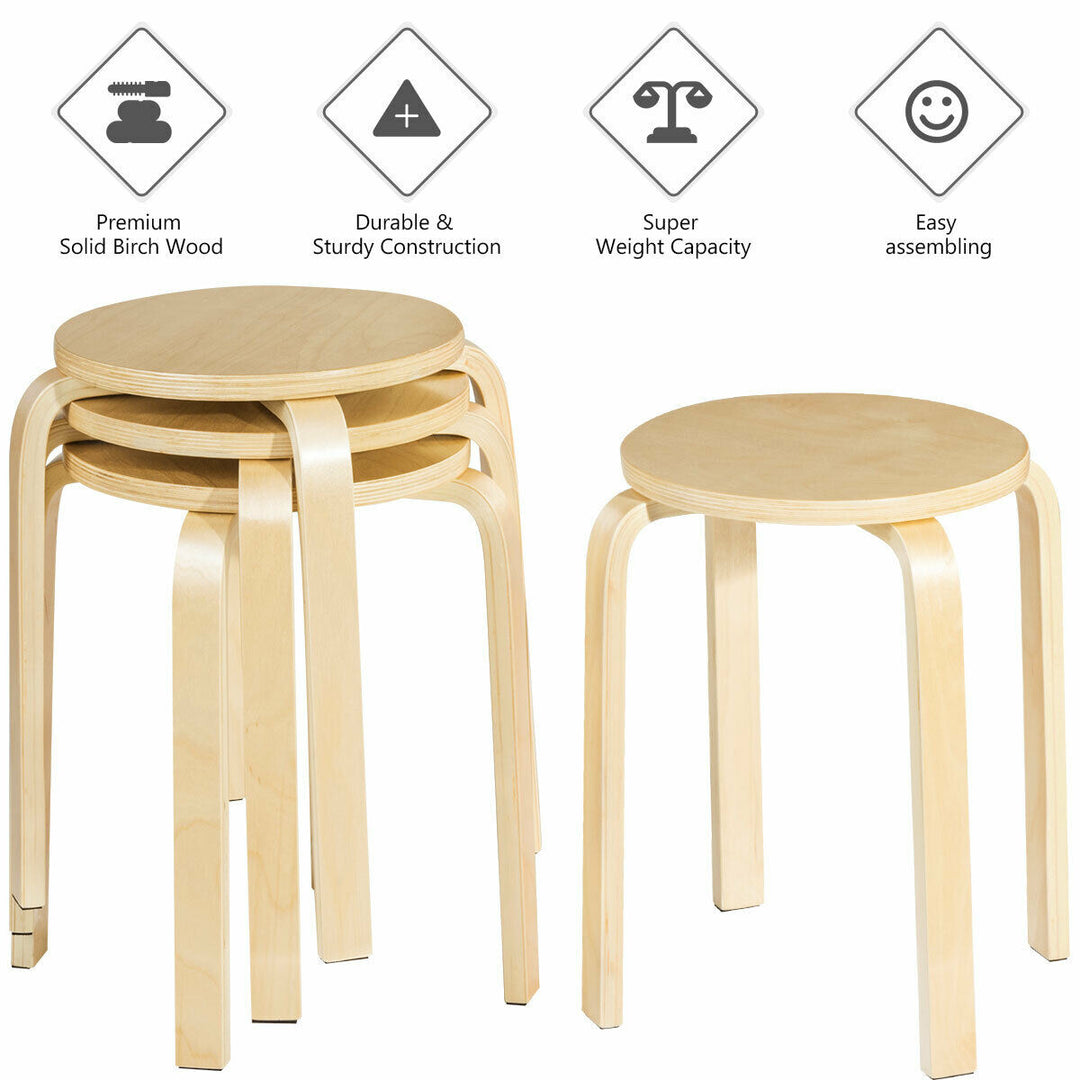 Set of 4 18" Stacking Stool Round Dining Chair Backless Wood Image 5