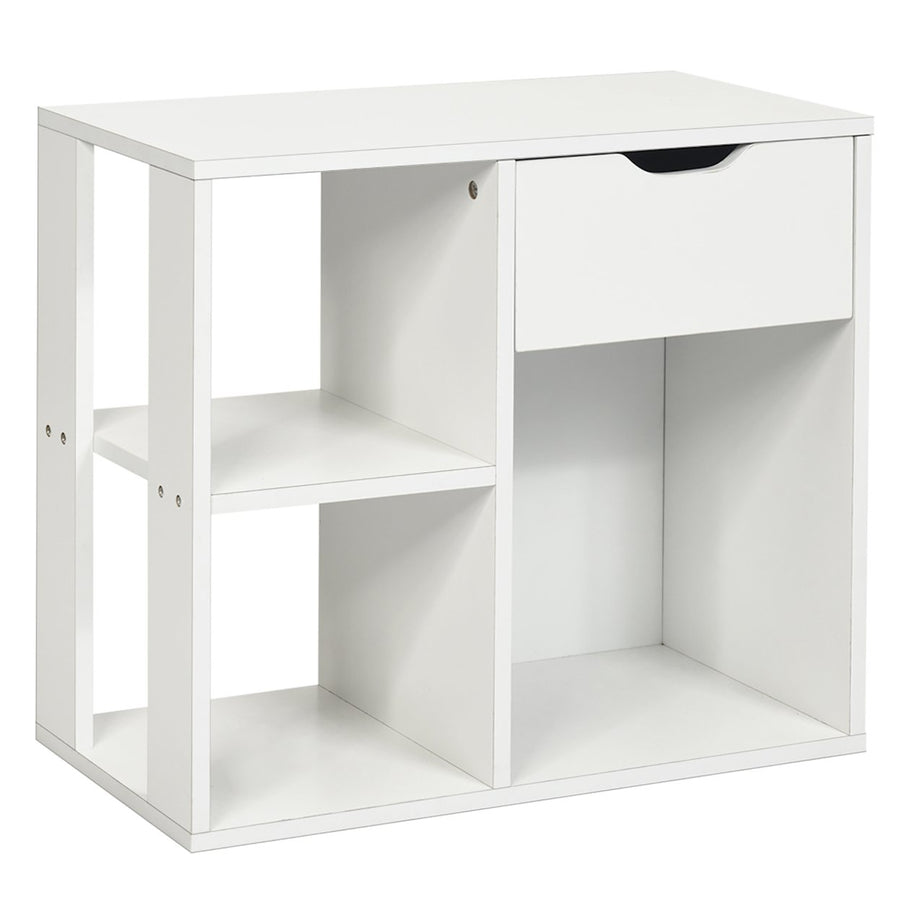 3-tier Side Table W/Storage ShelfandDrawer Space-saving Nightstand White Image 1