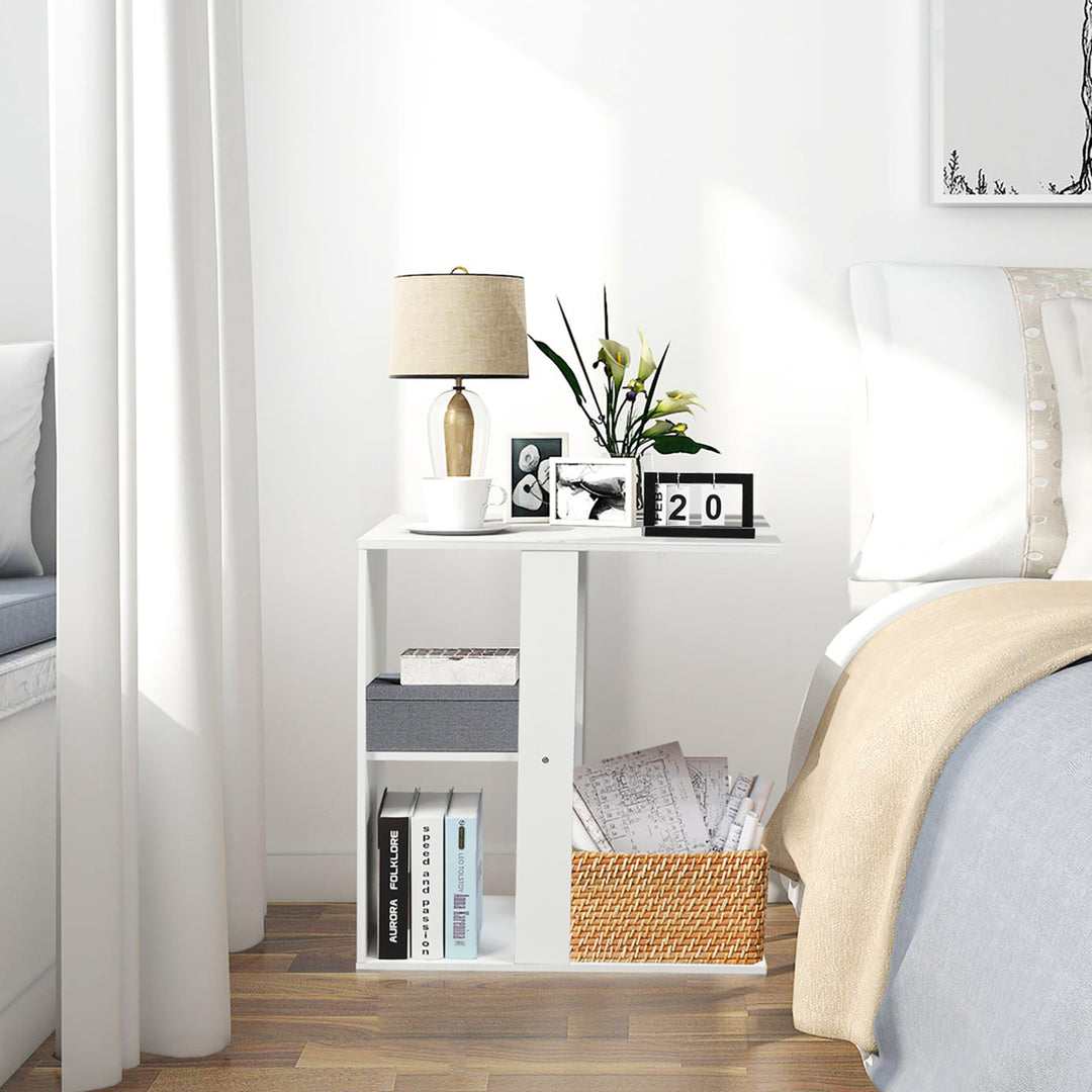 3-tier Side Table W/Storage Shelf Space-saving Nightstand White Image 5