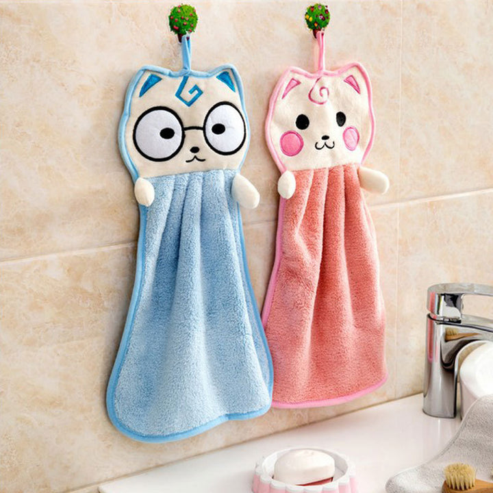 2-Pack Cute Thick Hanging Hand Towel Wipe Pink Blue Image 4