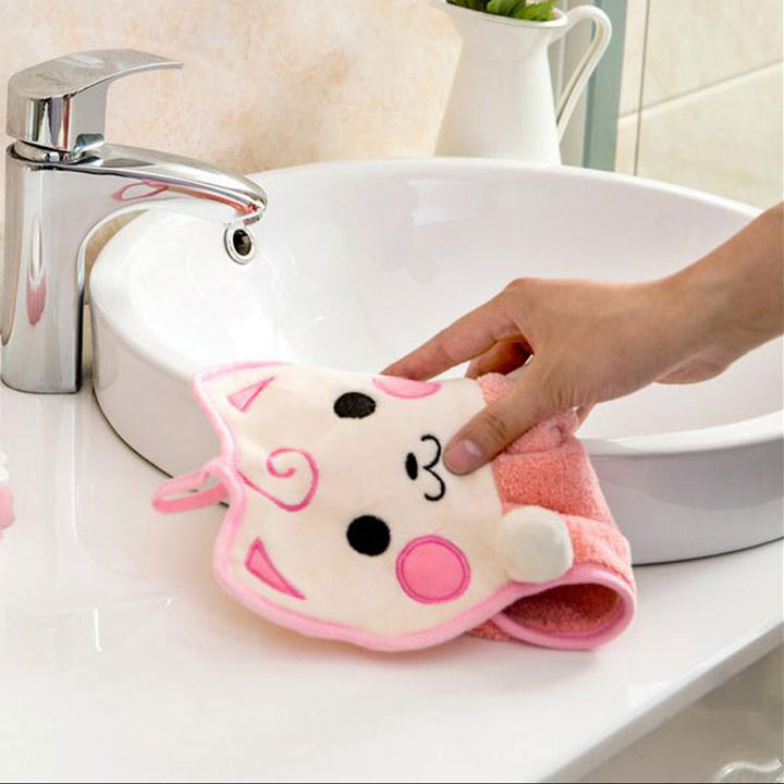 2-Pack Cute Thick Hanging Hand Towel Wipe Pink Blue Image 5