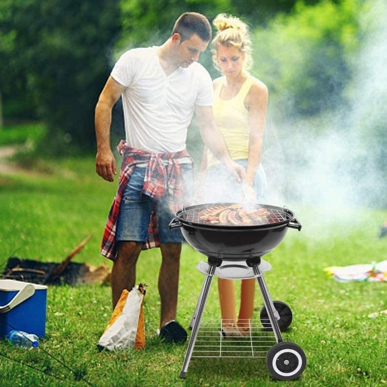 Portable Charcoal Grill 18-inch Diameter BBQ Grill Charcoal Stove on Wheels Image 1