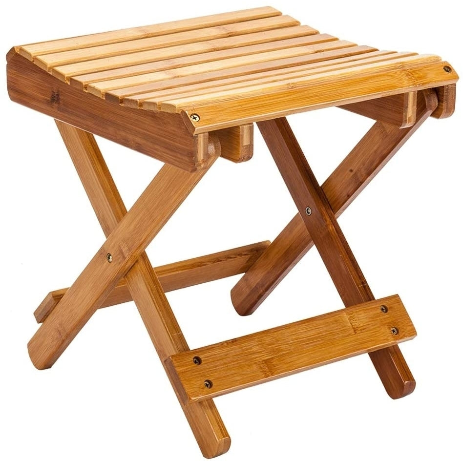 Bamboo Step Stool Portable Foldable Lightweight Entryway Bench Seat Stool Multfunctional Foot Stool for Bathroom,Living Image 1