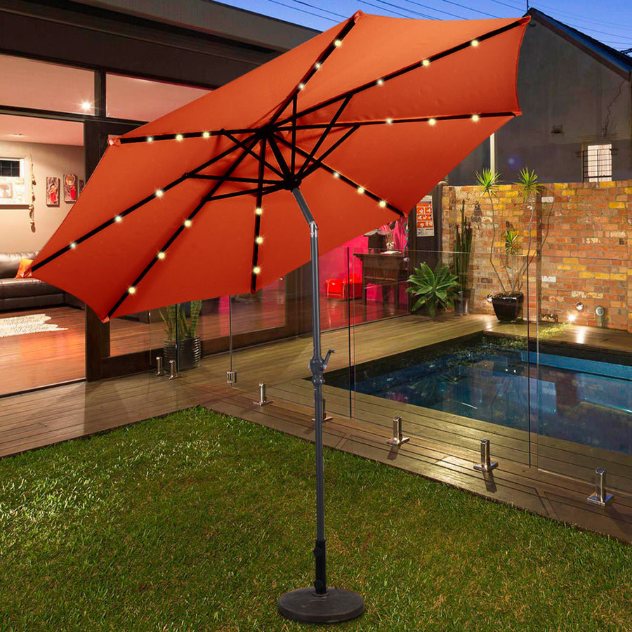 10FT Patio Solar Umbrella LED Patio Market Steel Tilt W/Crank Outdoor OrangeBlue Image 1