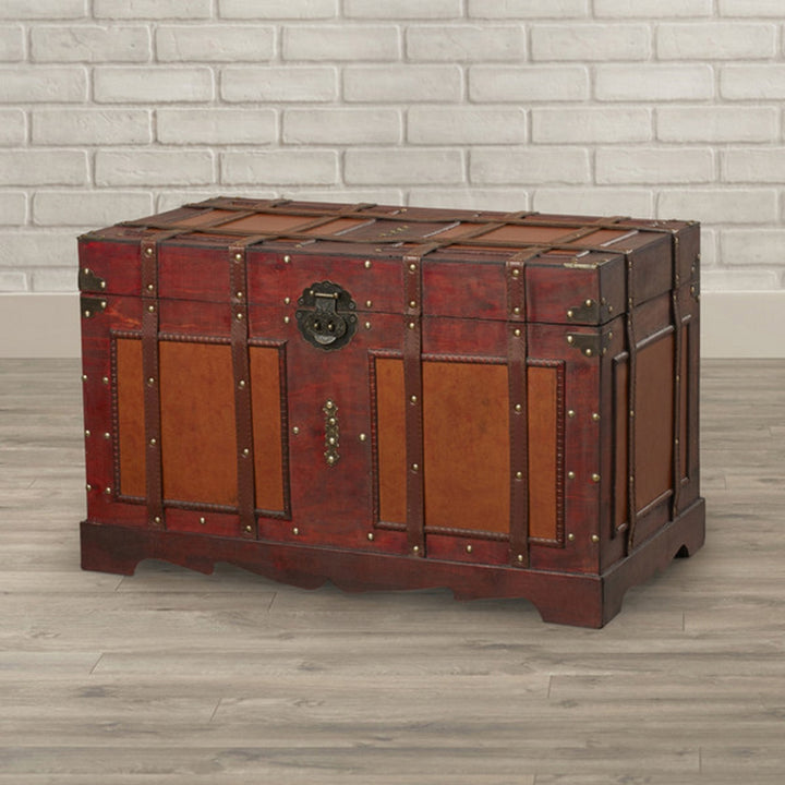 Antique Style Steamer Trunk Decorative Storage Box Lined Interior 26.5" W 15.75" H Image 3