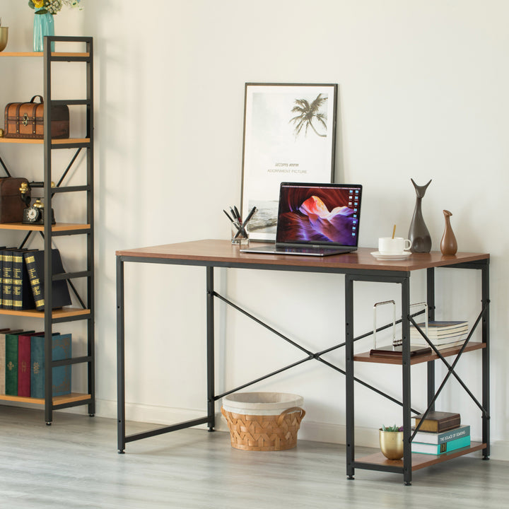 Industrial Rectangular Wood and Metal Home Office Computer Desk with 2 Side Shelves Image 3