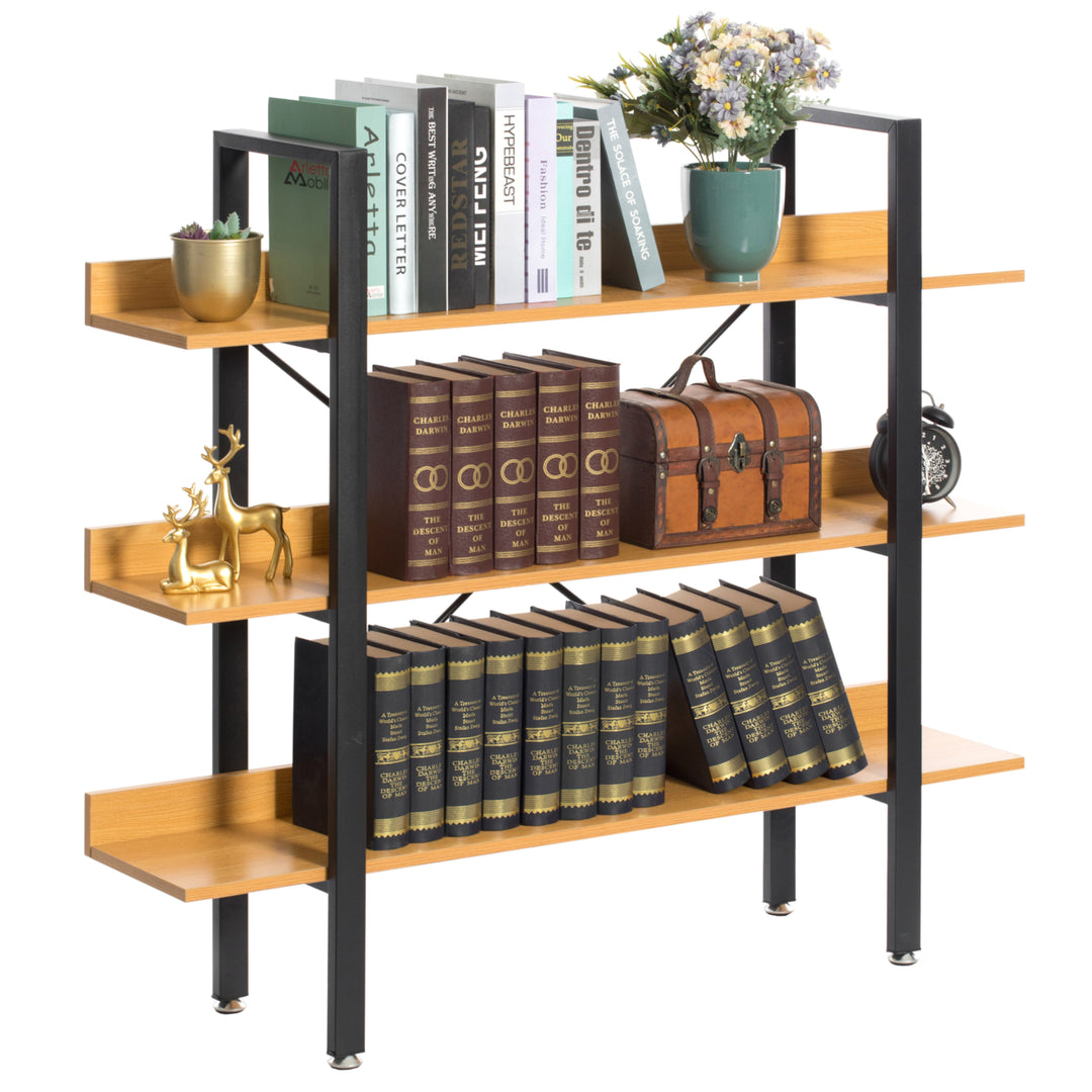 Industrial Wood and Metal Etagere Rustic Bookcase Free Standing Bookshelf Image 1