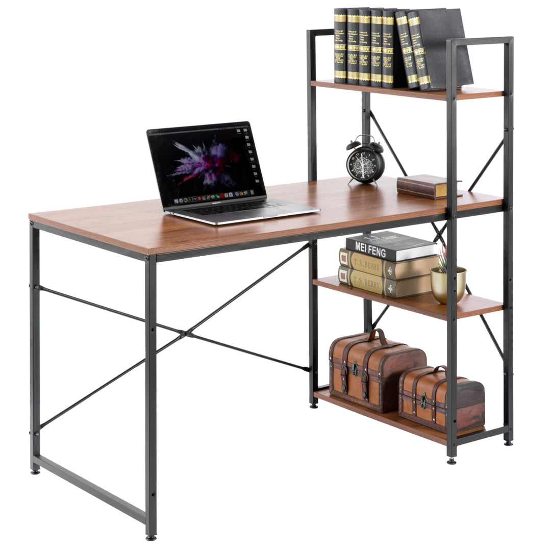 Industrial Wood Metal Computer Desk Office Workstation 47" with Shelves Image 2