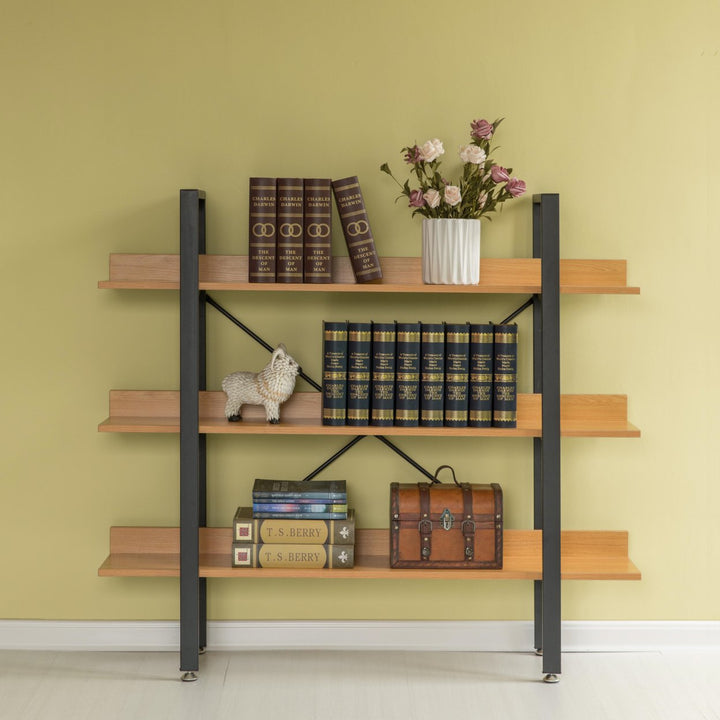 Industrial Wood and Metal Etagere Rustic Bookcase Free Standing Bookshelf Image 3