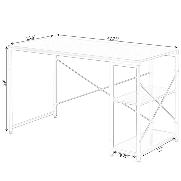 Industrial Rectangular Wood and Metal Home Office Computer Desk with 2 Side Shelves Image 5