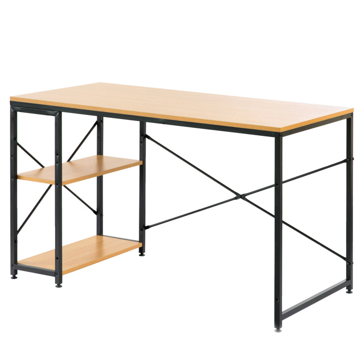 Industrial Rectangular Wood and Metal Home Office Computer Desk with 2 Side Shelves Image 7