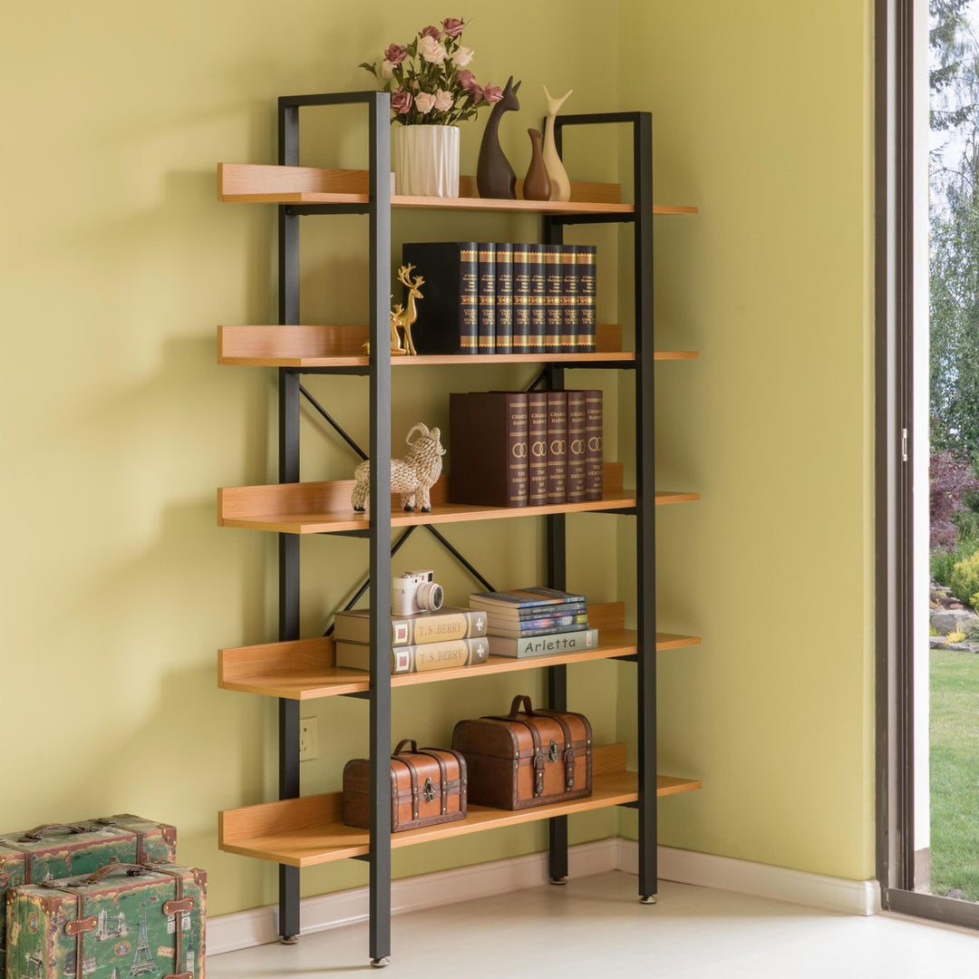 Industrial Wood and Metal Etagere Rustic Bookcase Free Standing Bookshelf Image 6