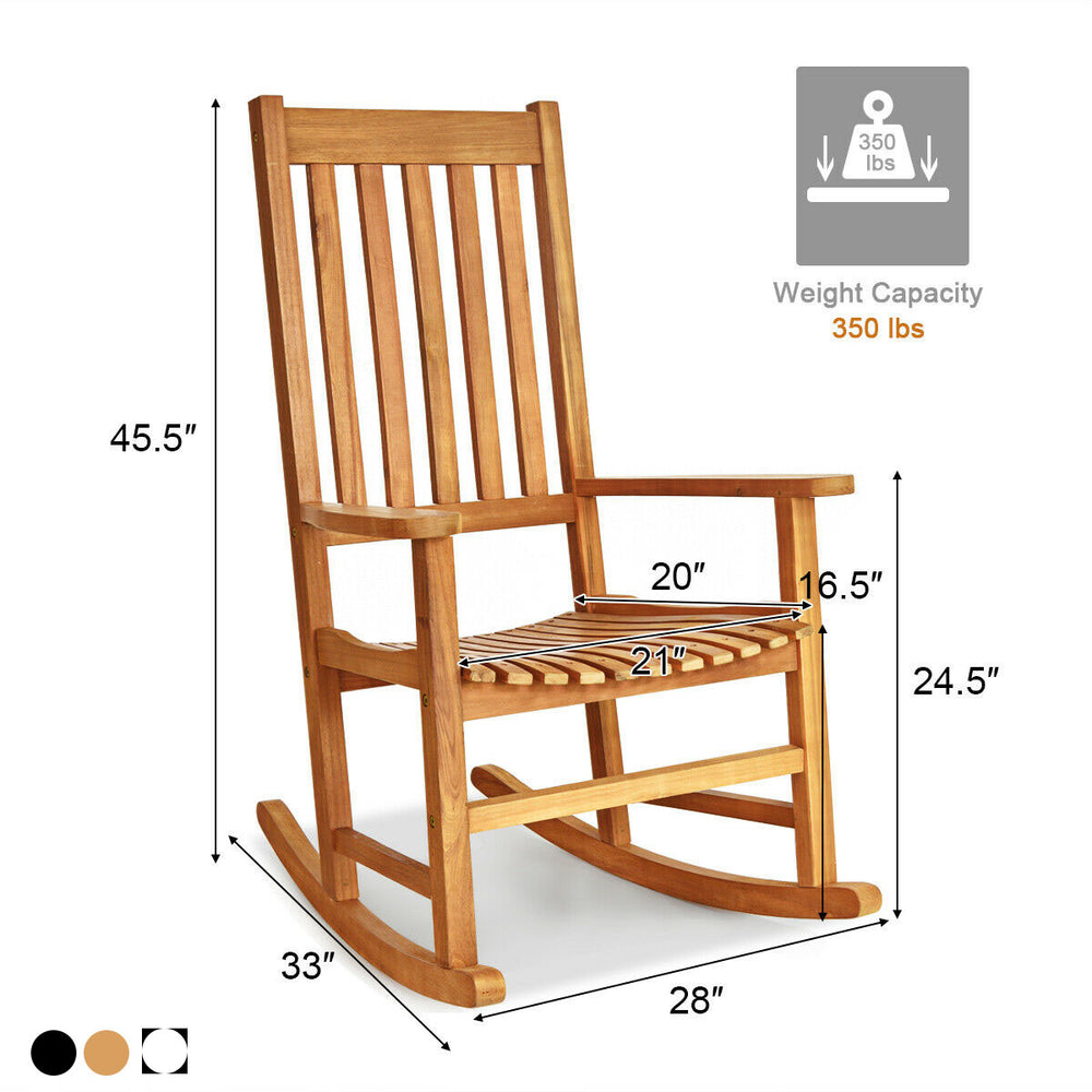 Wooden Rocking Chair Porch Rocker High Back Garden Seat For Indoor Outdoor Image 2