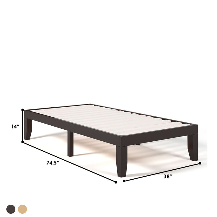 14 Twin Size Wooden Platform Bed Frame w/ Strong Slat Support Image 2