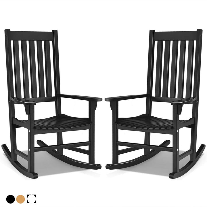 2PCS Wood Rocking Chair Porch Rocker High Back Garden Seat Indoor Outdoor Image 1