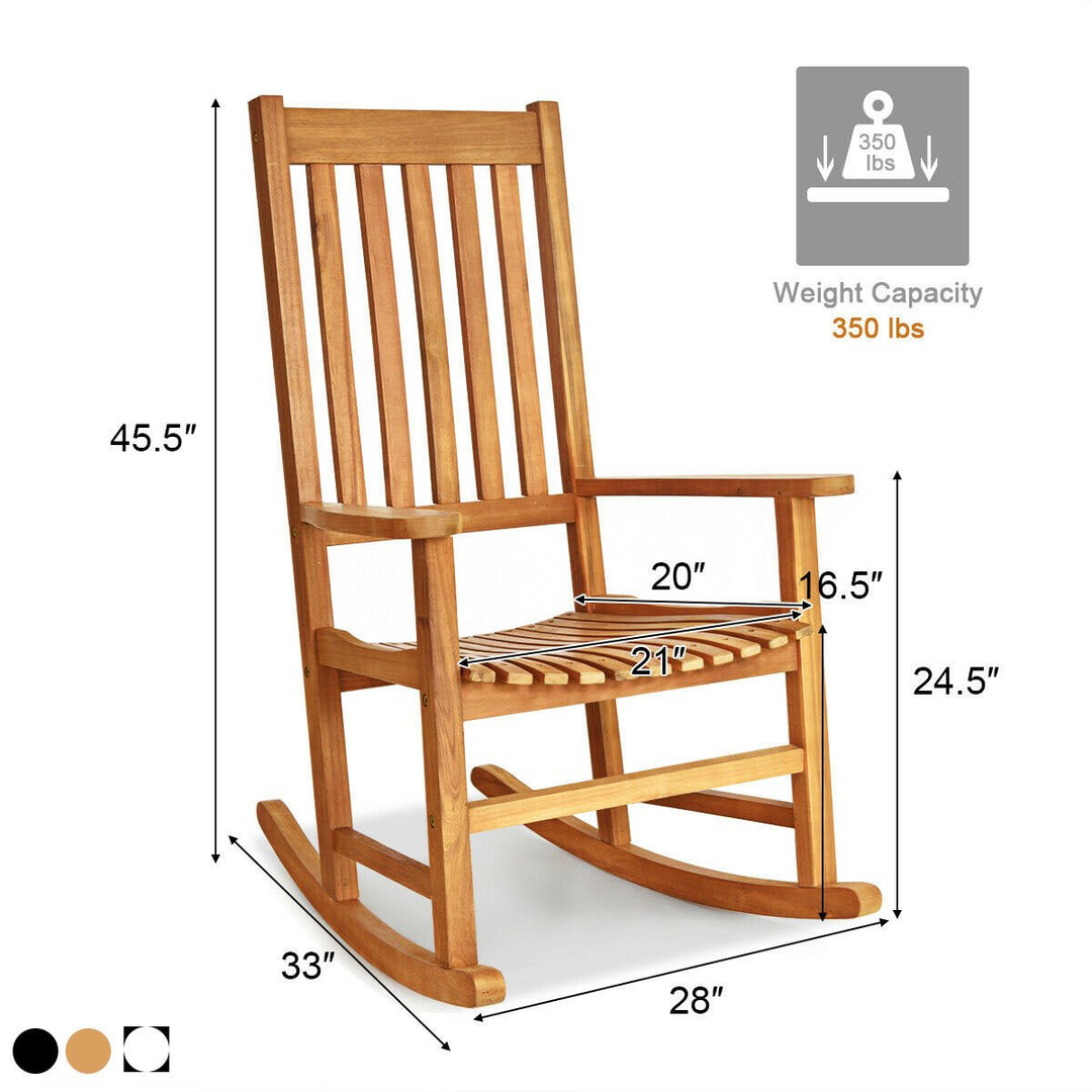 2PCS Wood Rocking Chair Porch Rocker High Back Garden Seat Indoor Outdoor Image 2