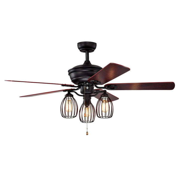 52 Ceiling Fan w/ Lights 5 Reversible Blades 3 Lights Retro Ceiling Fan Image 1