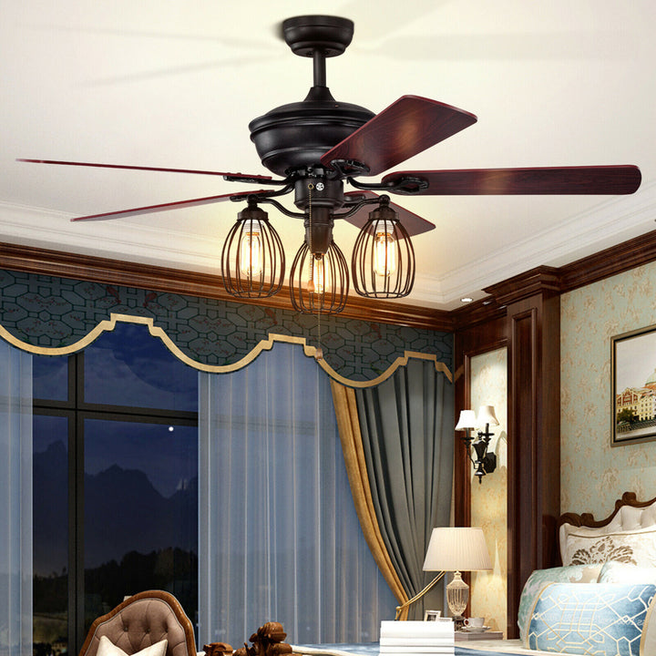 52 Ceiling Fan w/ Lights 5 Reversible Blades 3 Lights Retro Ceiling Fan Image 4