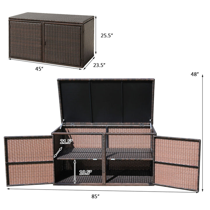 88 Gallon Rattan Storage Box Outdoor Patio Container Seat w/ Door Mix Brown Image 2