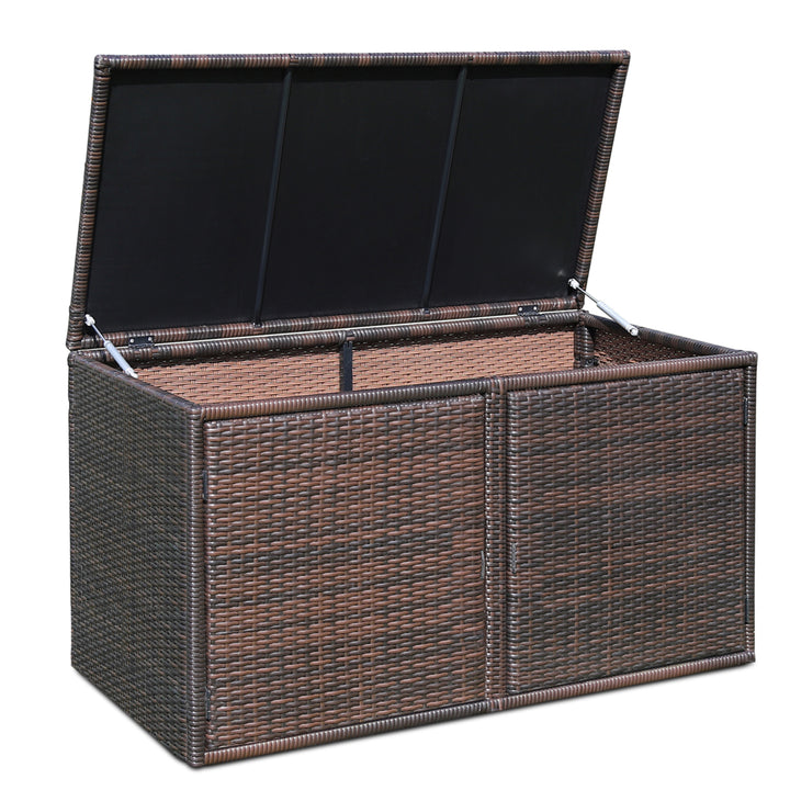 88 Gallon Rattan Storage Box Outdoor Patio Container Seat w/ Door Mix Brown Image 9