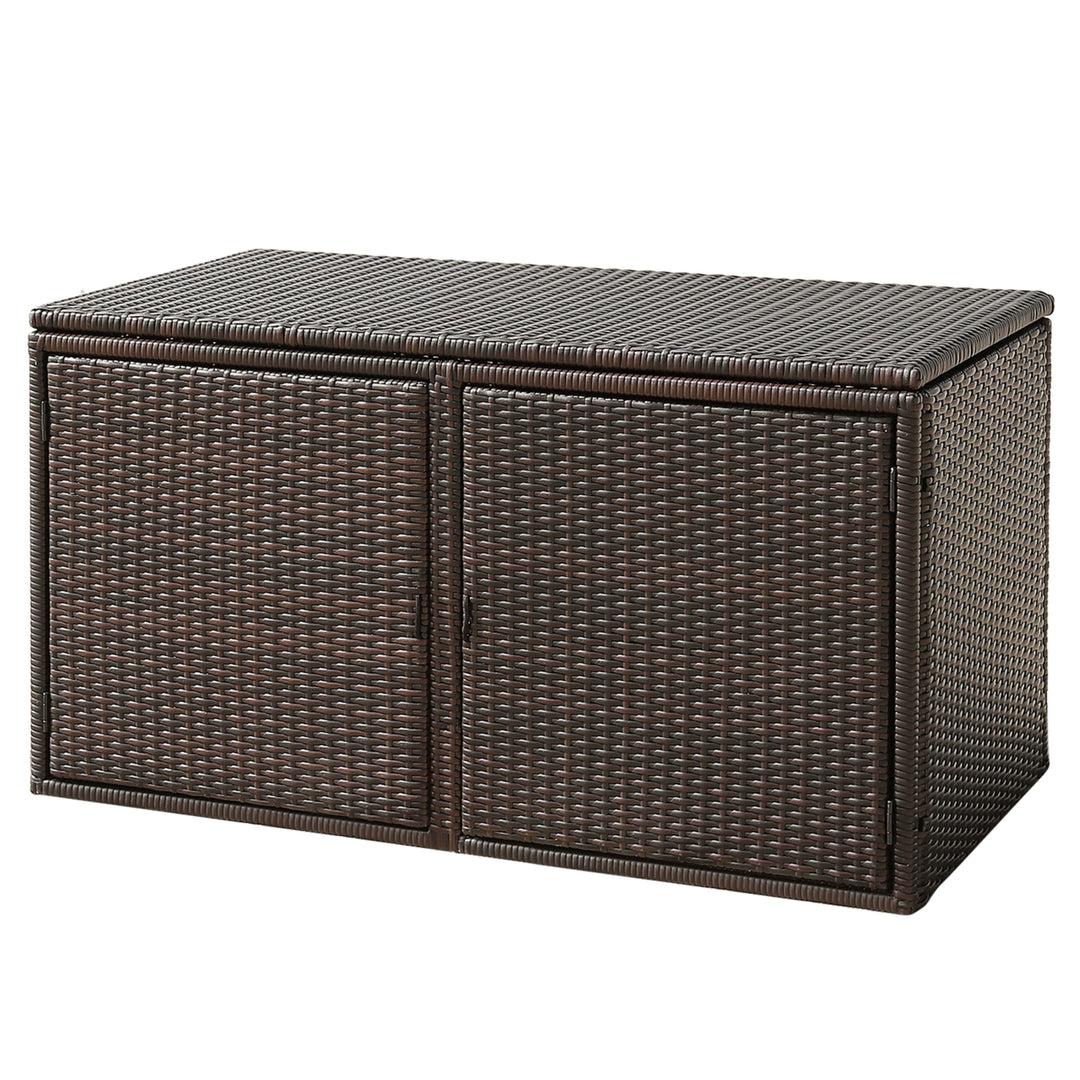 88 Gallon Rattan Storage Box Outdoor Patio Container Seat w/ Door Mix Brown Image 10