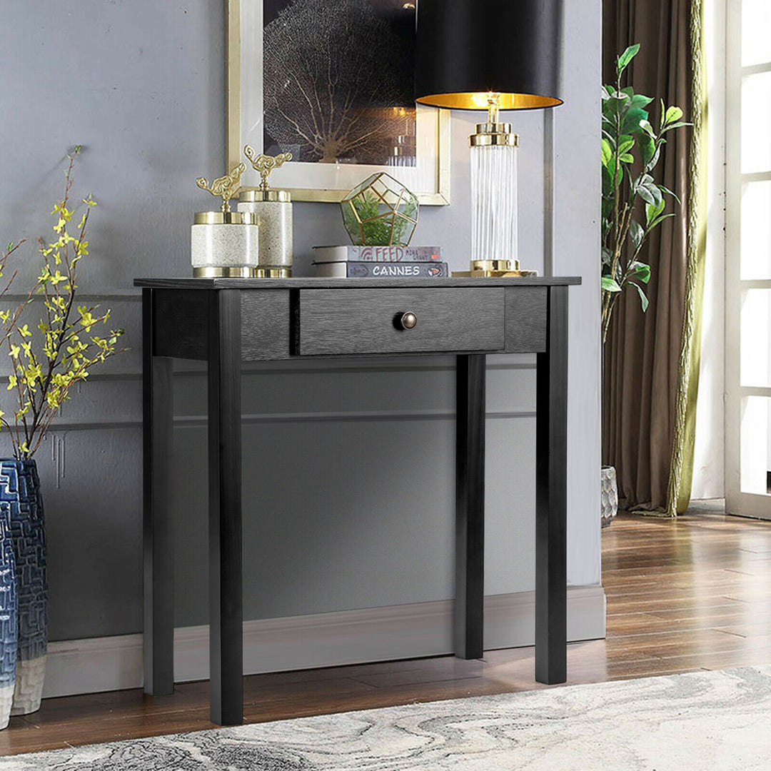 Console Table with Drawer Entryway Hallway Accent Wooden Table Black Image 3