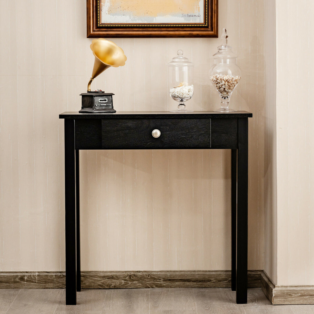 Console Table with Drawer Entryway Hallway Accent Wooden Table Black Image 4