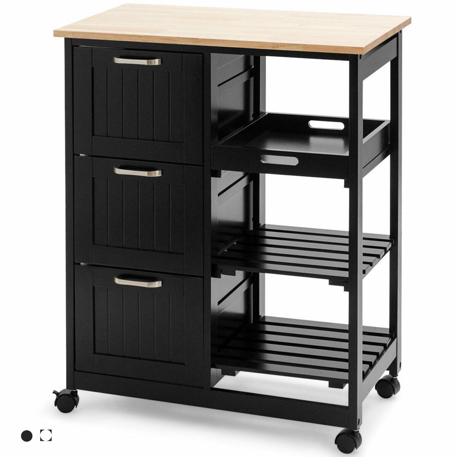 Rolling Kitchen Island Utility Storage Cart w/ 3 Storage Drawers and Shelves Image 1