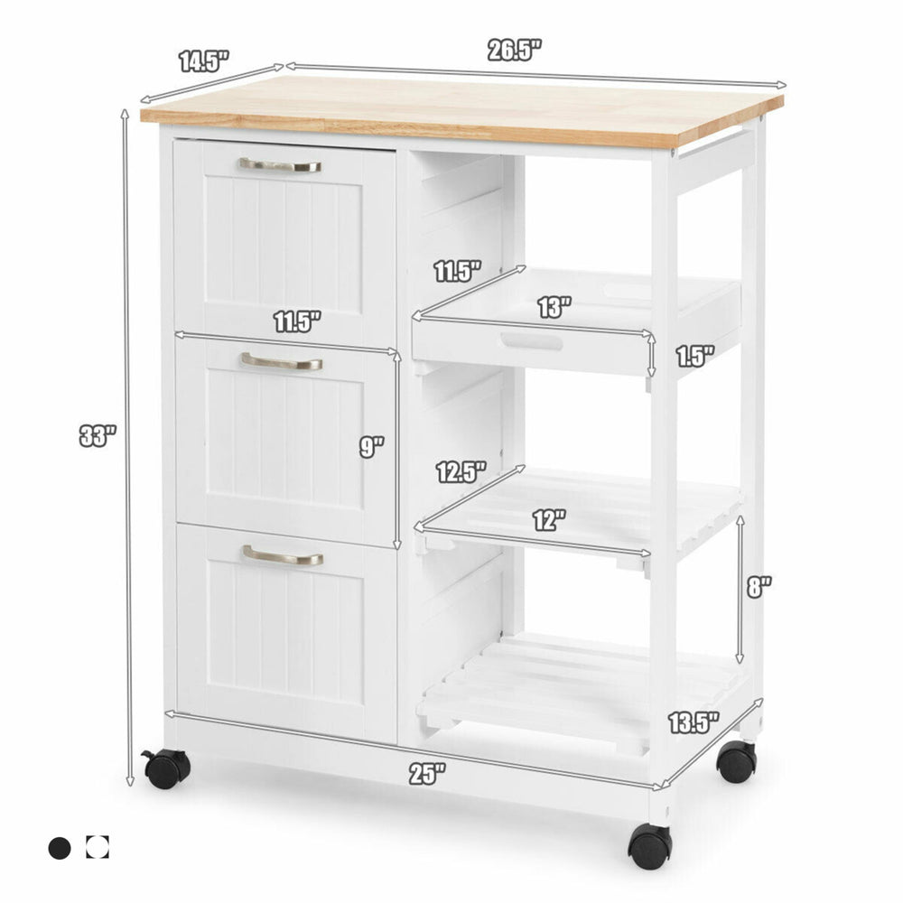 Rolling Kitchen Island Utility Storage Cart w/ 3 Storage Drawers and Shelves Image 2