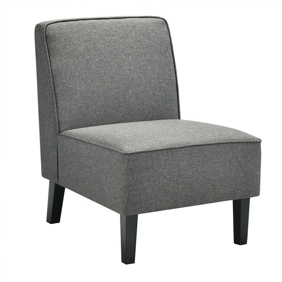 Modern Armless Accent Chair Fabric Single Sofa w/ Rubber Wood Legs Grey Image 1