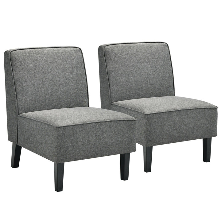 Set of 2 Armless Accent Chair Fabric Single Sofa w/ Rubber Wood Legs Grey Image 1