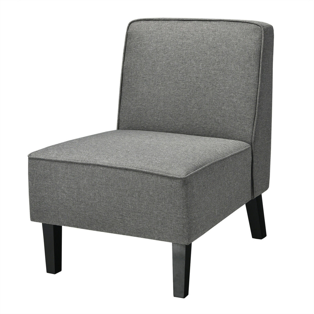 Modern Armless Accent Chair Fabric Single Sofa w/ Rubber Wood Legs Grey Image 7