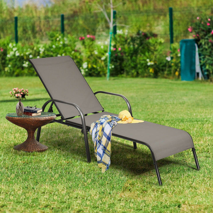 2PCS Adjustable Chaise Lounge Chair Recliner Patio Yard Outdoor w/ Armrest Brown Image 4