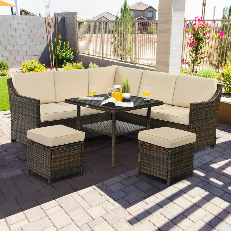 6PCS Rattan Patio Sectional Sofa Set Cushioned Conversation Furniture Set Image 1