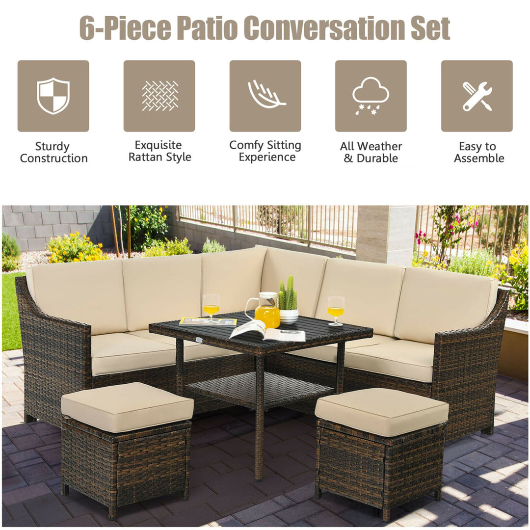 6PCS Rattan Patio Sectional Sofa Set Cushioned Conversation Furniture Set Image 3