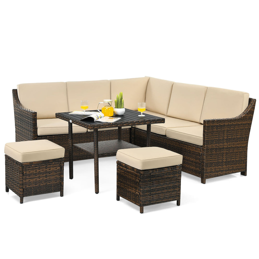 6PCS Rattan Patio Sectional Sofa Set Cushioned Conversation Furniture Set Image 6