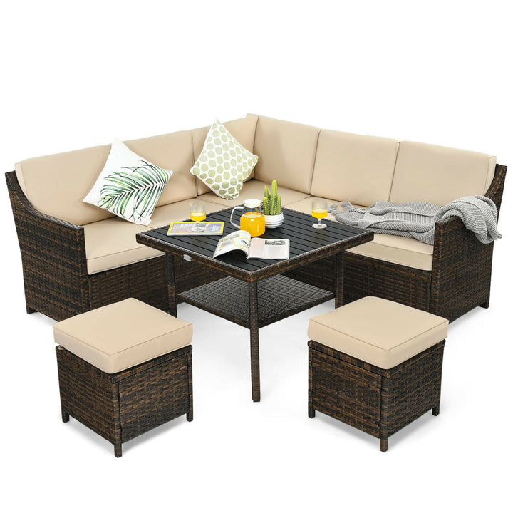 6PCS Rattan Patio Sectional Sofa Set Cushioned Conversation Furniture Set Image 7