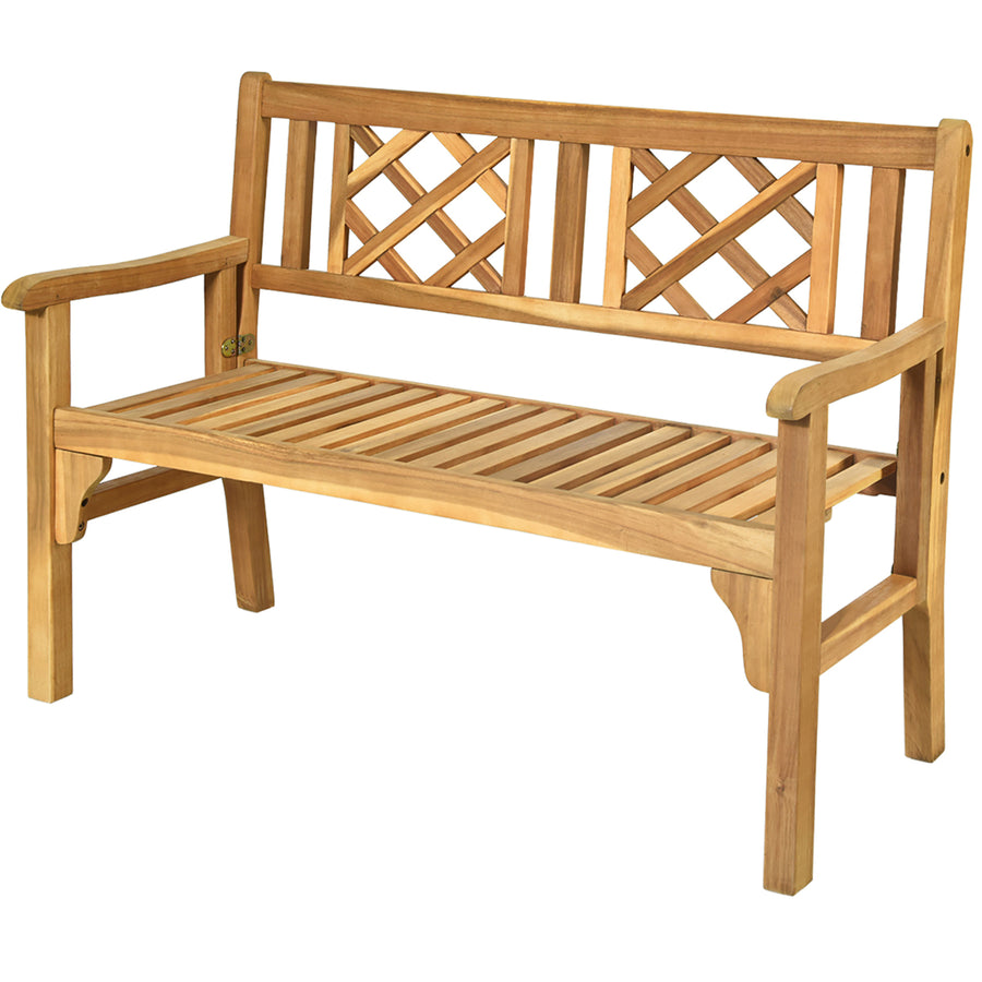 Patio Outdoor Solid Wood Bench Folding Loveseat Chair Park Garden Deck Furniture Image 1