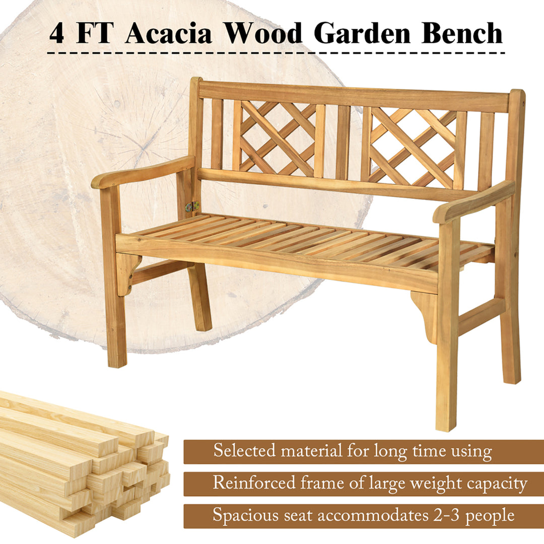 Patio Outdoor Solid Wood Bench Folding Loveseat Chair Park Garden Deck Furniture Image 7