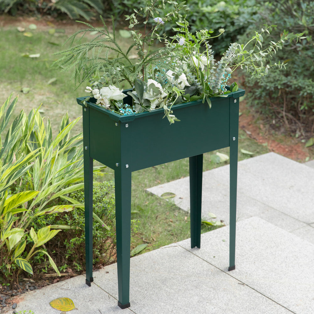 Green Raised Garden Bed Planter 26.75"W x 12"D Metal Flower Box Durable Outdoor Image 2