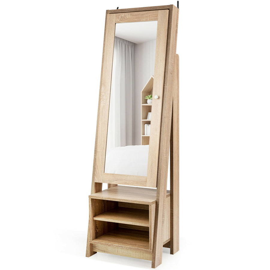 Jewelry Cabinet Large Full Length Armoire 2-in-1 Stand Mirror Organizer Image 1