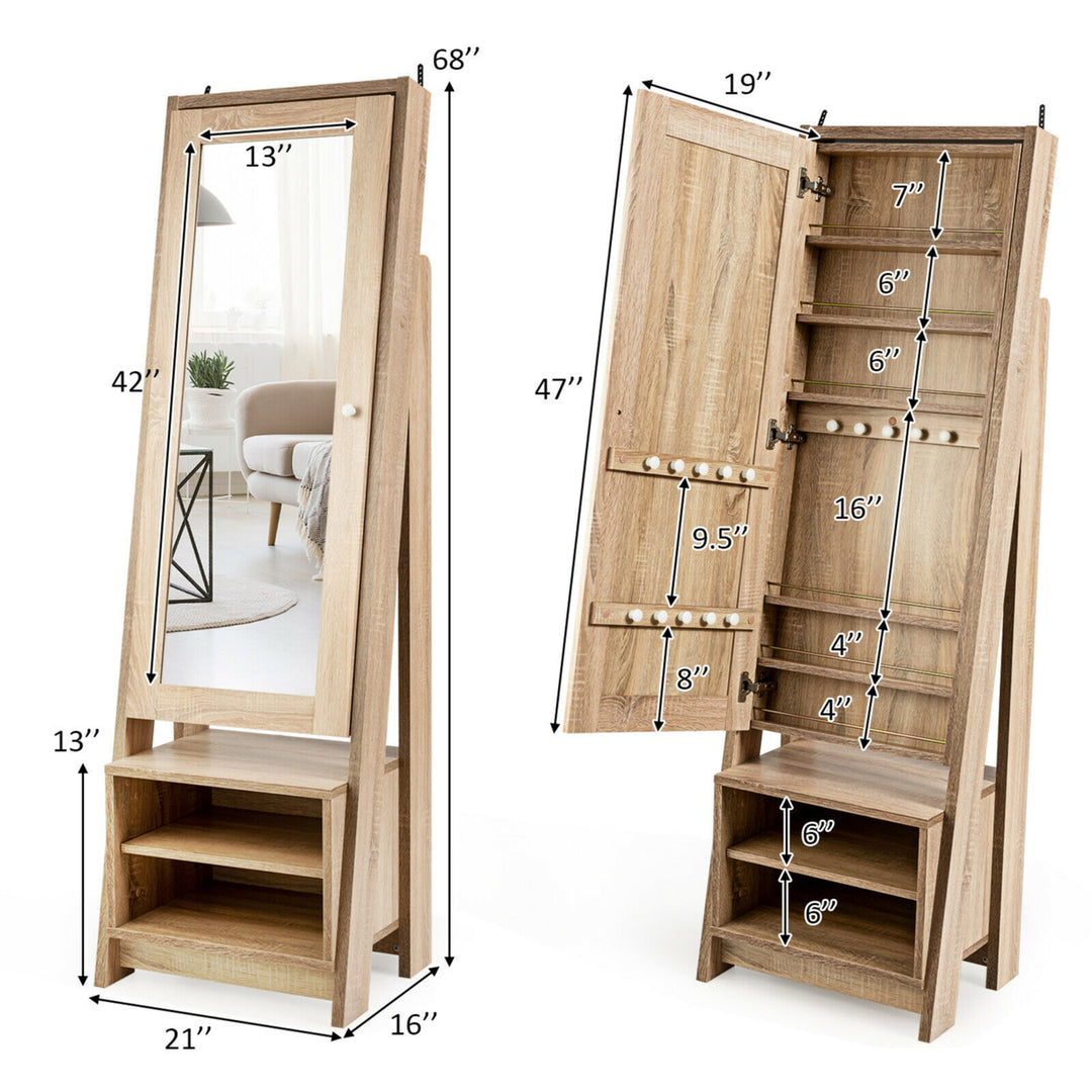 Jewelry Cabinet Large Full Length Armoire 2-in-1 Stand Mirror Organizer Image 2