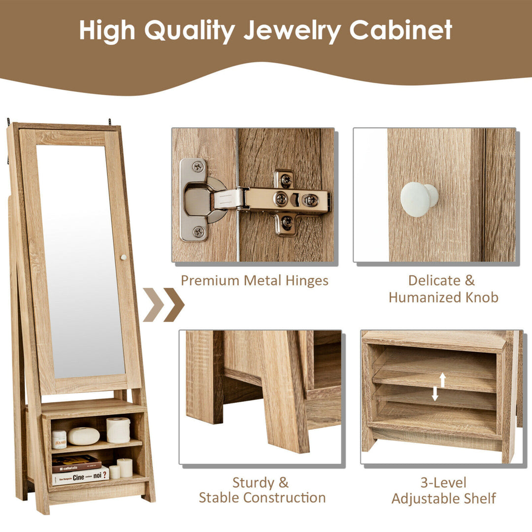 Jewelry Cabinet Large Full Length Armoire 2-in-1 Stand Mirror Organizer Image 10