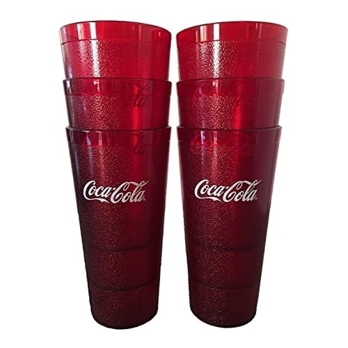 Coca-Cola Cups Red Plastic Tumblers 24-Ounce Restaurant Grade, Carlisle, Set of 6 Image 1